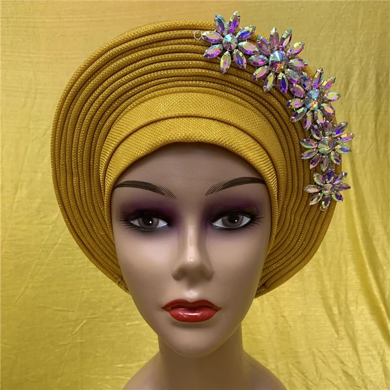 Aso oke Нигерия для традиционного брака головной убор gele уже сделанная африканская