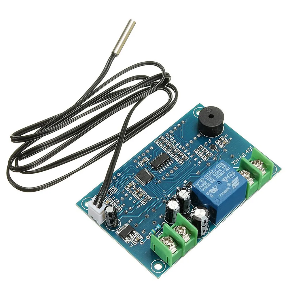 Цифровой термостат W1401 DC12V с NTC-датчиком водонепроницаемым зондом, светодиодным дисплеем и печатной платой.