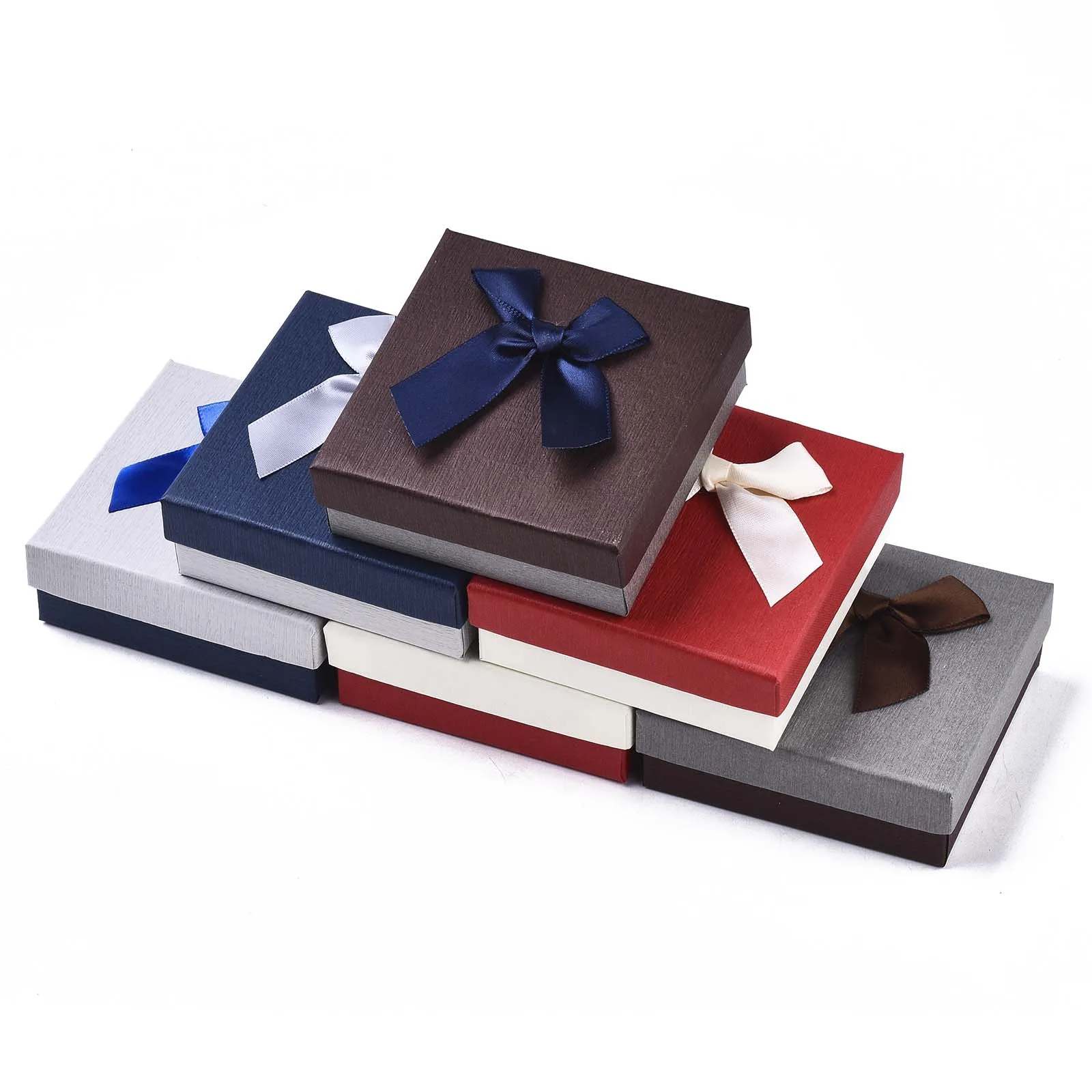12pcs Square Jewelry Set Cardboard Box Mixed Color with Bowknot Gift Box For Necklaces Earrings Rings DIY Packaging 9x9x3cm