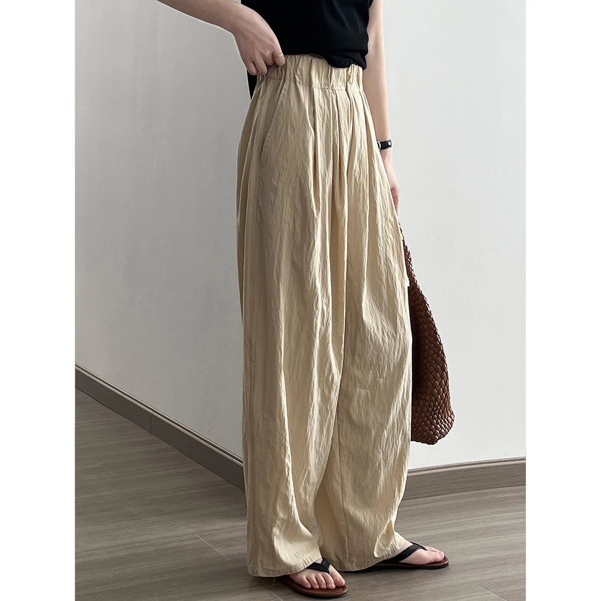 Thin High Waist Wide Leg Pants Women's Spring/Summer 2023 New Korean Style Pleated Loose Slim Casual Pants