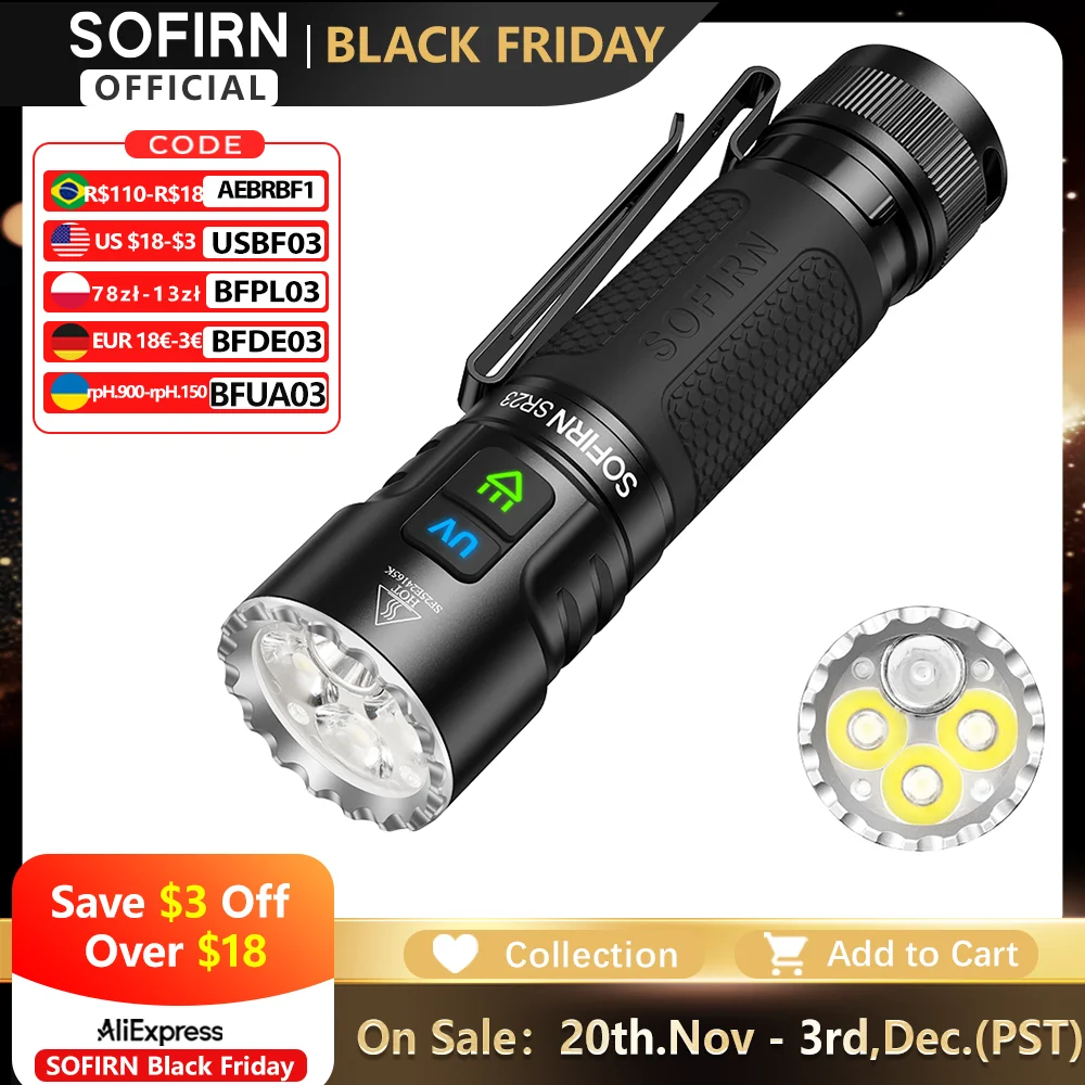 

SOFIRN SR23 фонарик белый+UV 3300lm