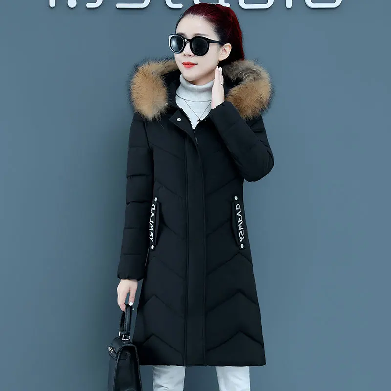 

Women Down Padded Jacket Overcoat Mid-Length Slim Thicke Fur Collar Jacket Casaco 2022 New Winter Warm Parka Female Outwear