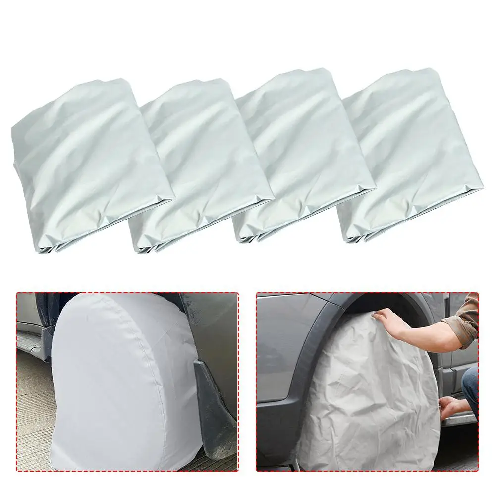 

4Pcs Universal Auto Wheel Tire Cover Waterproof Dustproof for Camper Motorhome Truck Wheel Covers Sun Protector Aluminum Film