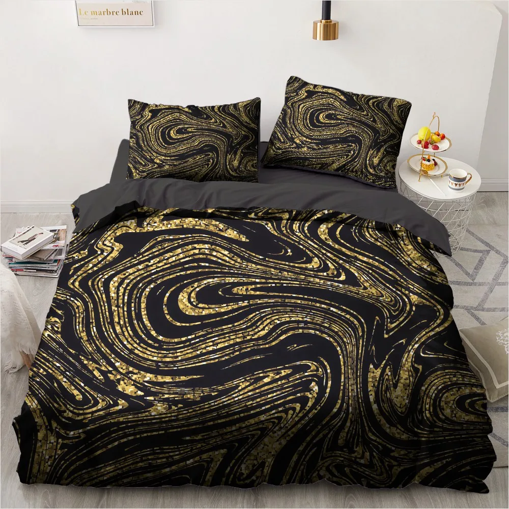 

3D Digital Marble Comforter Bedding Sets Metallic Foil Linens Bed Single Double King Size 140x210cm Duvet Covers Home Textile