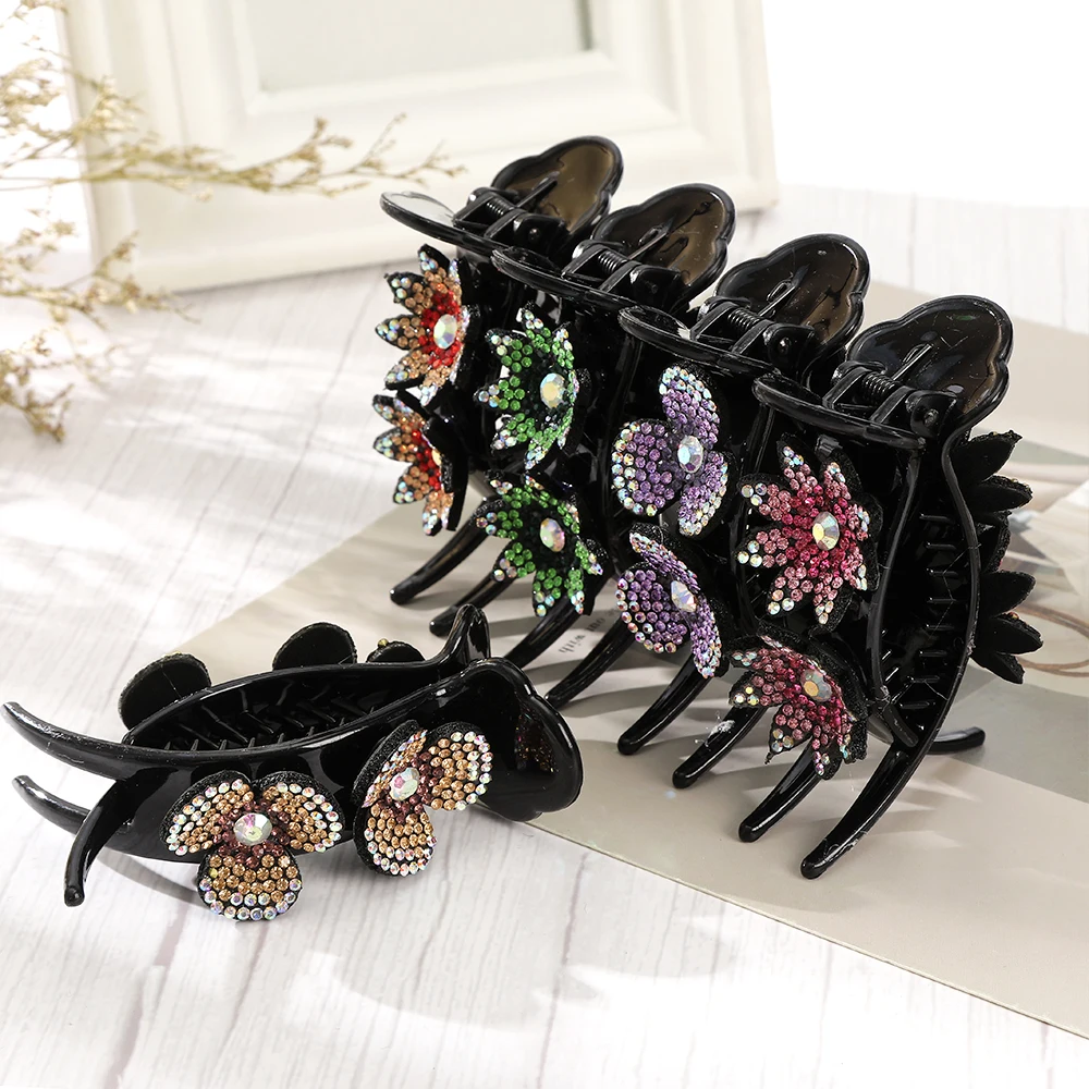 

Haimeikang Flower Rhinestone Banana Clip Hair Claws Fashion Women Hair Barrettes Hairpin Girls Ponytail Holder Hair Accessories