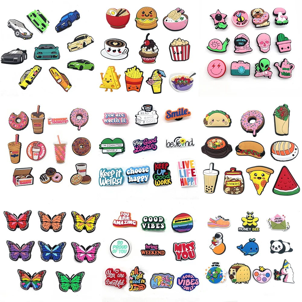 9 Sets Cute Cartoon Diy Croc Accessories Butterfly Gourmet Pattern Children'S Gifts Croc Charm  Shoe Decoration Sandal Buckle