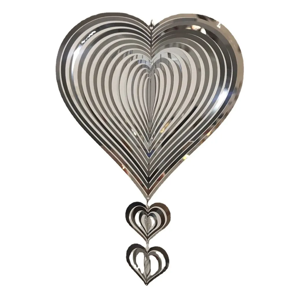 

Heart Wind Spinner Rotating Wind Chime Stainless Steel 3D Flowing Light Ornament Outdoor Garden Home Decoration