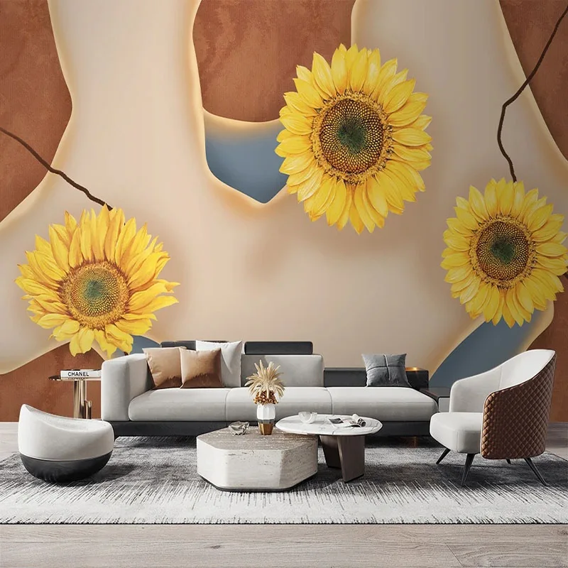 

Custom Mural Wallpaper Modern Light Luxury Simple Sunflower Flower TV Background Wall Living Room TV Sofa Home Papel De Parede
