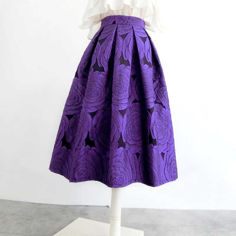 Spring 2023 Retro 3D Embroidered Rose Jacquard Ball Gown Skirts Women High Waist Party Umbrella