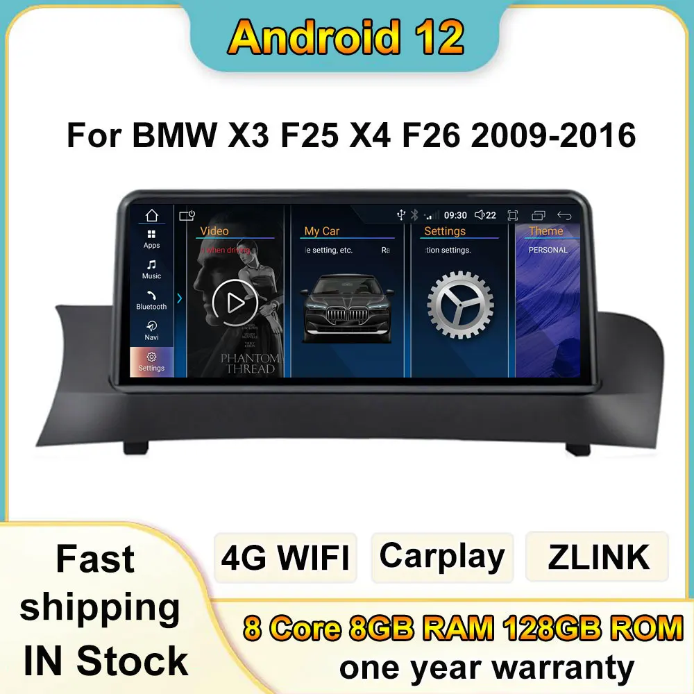 

10.25 Inch Android 12 Screen ID8 For BMW X3 F25 X4 F26 2009-2016 Car Carplay Monitors Speaker Stereo Radio Multimedia Player
