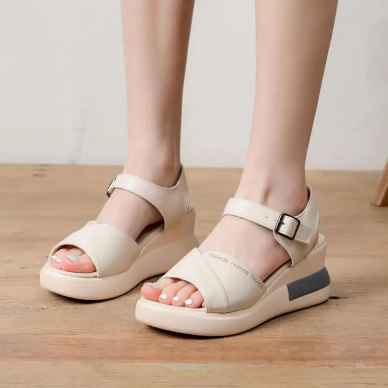 

Summer Wedge Shoes For Women Sandals Solid Color Open Toe High Heels Casual Ladies Buckle Strap Fashion Female Sandalias Mujer