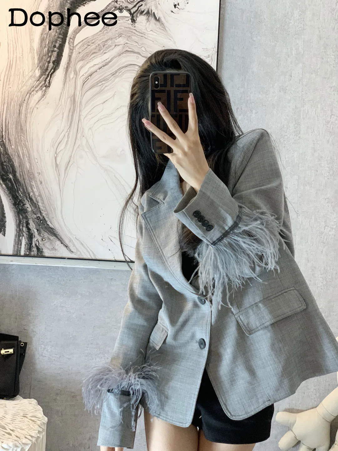 

Женский блейзер с длинным рукавом, пиджак в британском ретро-стиле с бахромой и перьями, весна 2022