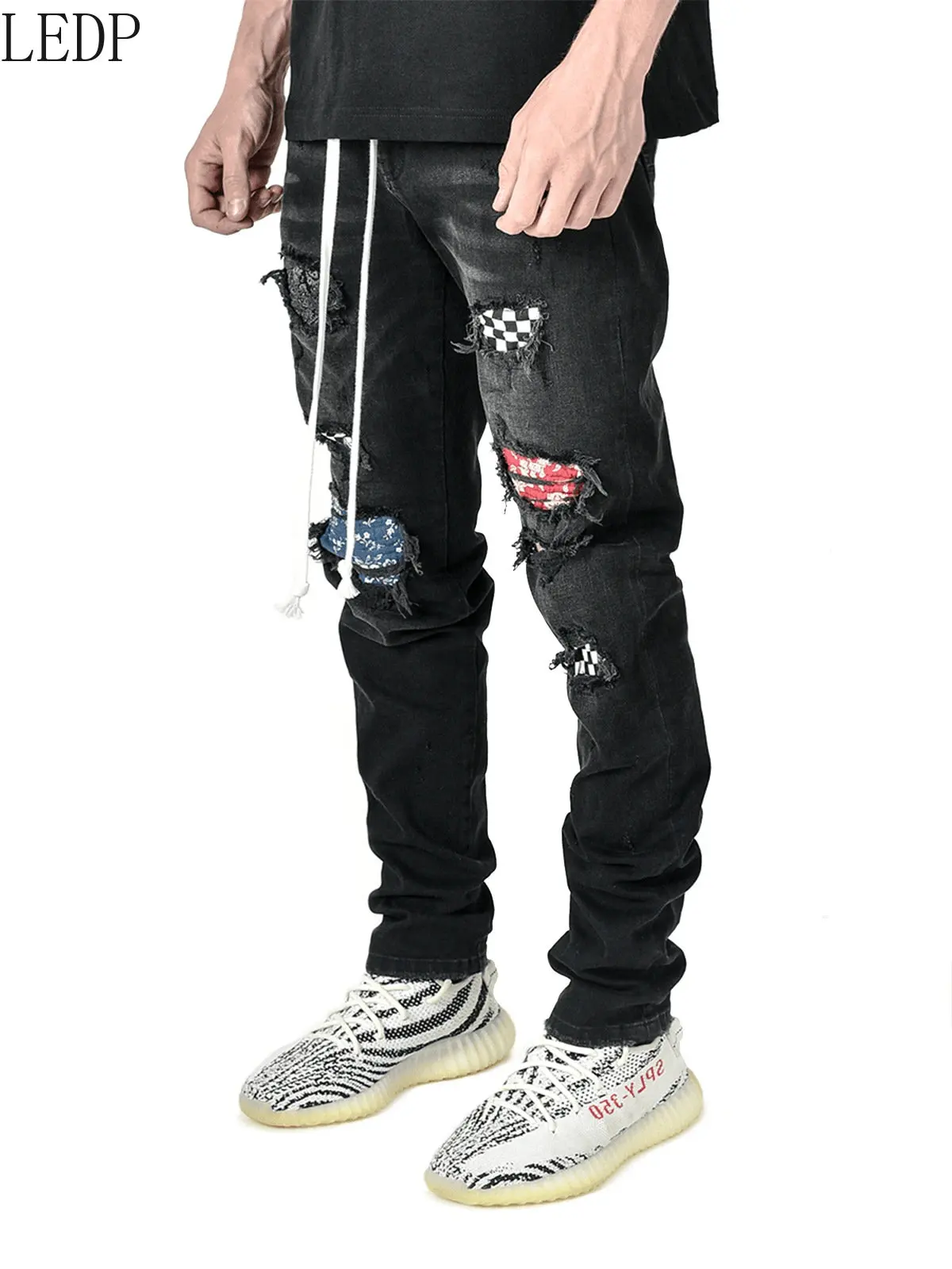 2022 New Men's High-End Slim Fit Ripped Ankle-Tied Pants New Men's Jeans