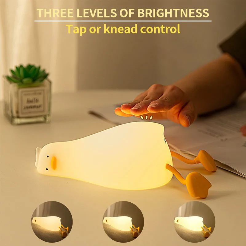 

Креативный силиконовый ночник в виде утки, перезаряжаемый мультяшный светодиодный Ночной светильник с выключателем, подарок на день рождения для детской комнаты
