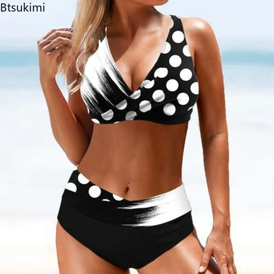

Женские летние сексуальные купальники 2023, бикини с высокой талией, купальники, женская пляжная одежда из двух частей, комплект бикини с принтом, купальный костюм бикини