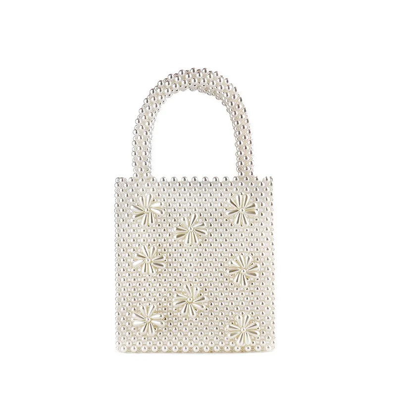 

Luxury Design Women's Beaded Pearl Handbag Cute Flower Small Beading Tote Female Evening Bag Beach Vacation Phone Clutch Party