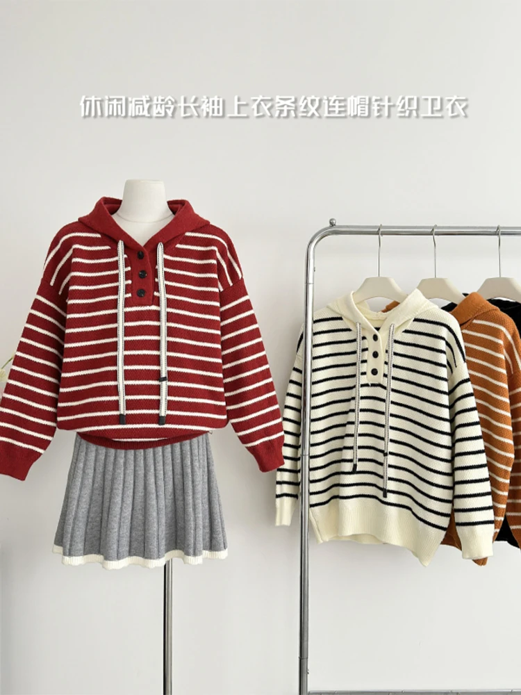 Женский пуловер в красную полоску свитер стиле Харадзюку с длинными рукавами и