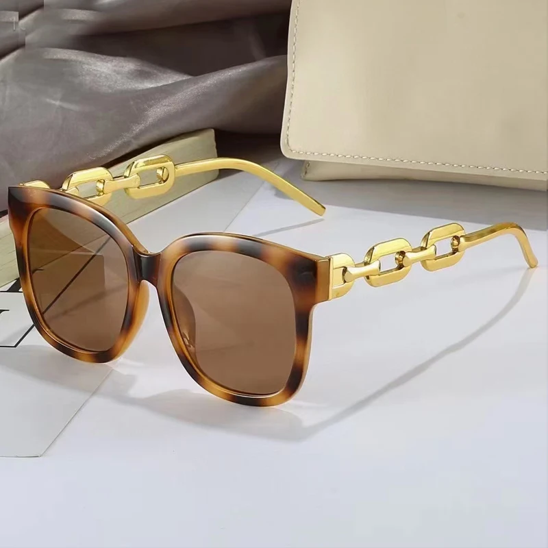 

Vintage Chic Chain Leg Square Sunglasses For Women Fashion Designer Gradient Sun Glasses Men Black Leopard Shades Eyewear Gafas