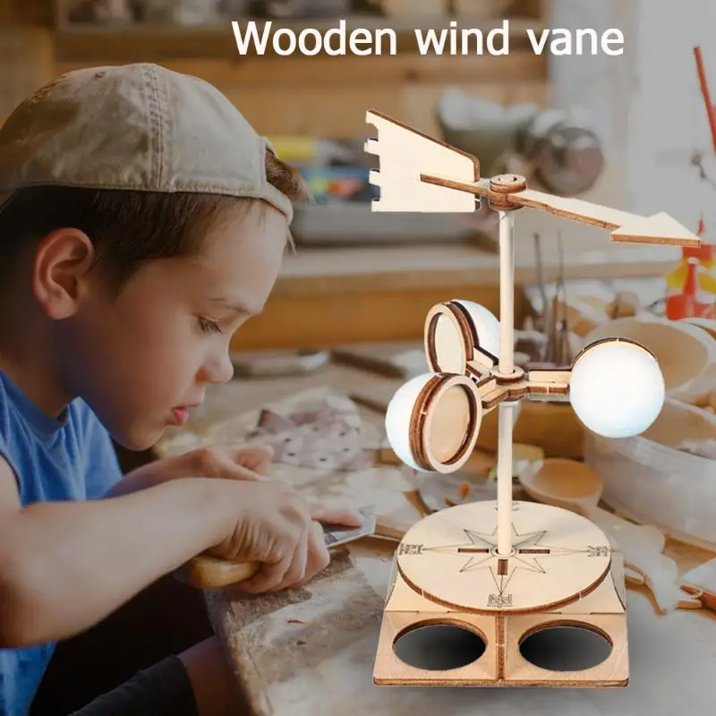 

Students DIY Wind Vane Model Kit Wooden Kids Children Science Direction Speed Experiment Technology School Educational Toys