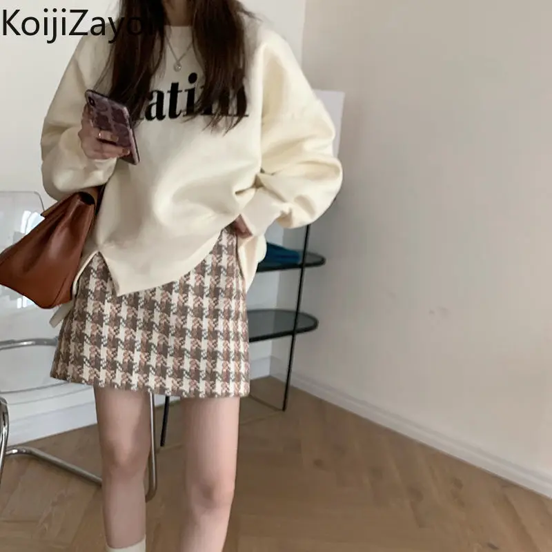 

Koijizayoi Women Sweet Two Pieces Set Letters Print Students Hoodies Mini Short Skirt Casual Loose Suit Spring Autumn Outfits