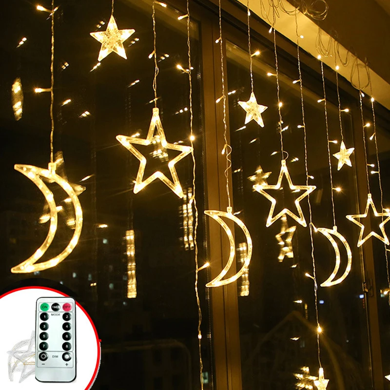 

Рождественская светодиодная гирлянда со звездами и луной, 110 В, 220 м