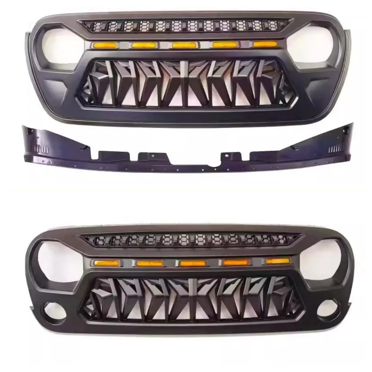 Фото Светодиодная решетка радиатора для Jeep Wrangler JL Renegade 1-го поколения 07-23, модифицированная, с подсветкой, передний бампер, сетка, комплект для тюнинга, автомобильные аксессуары №1