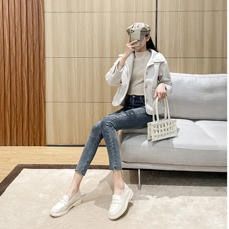 Plus Size 43 44 Black Loafers Women Thick Sole Slip on Low Heel Flat Shoes Ladies Oxford Casual Shoes Zapatos Para Mujer