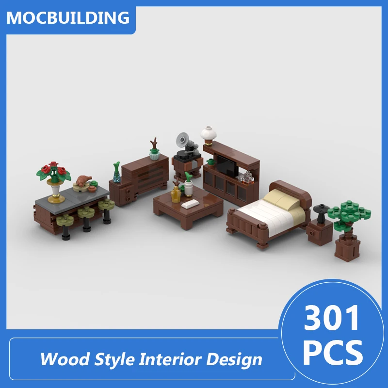 

Конструктор Moc в деревянном стиле для интерьера, Модульные строительные блоки, сборные кирпичи «сделай сам», архитектурные серии, креативны...