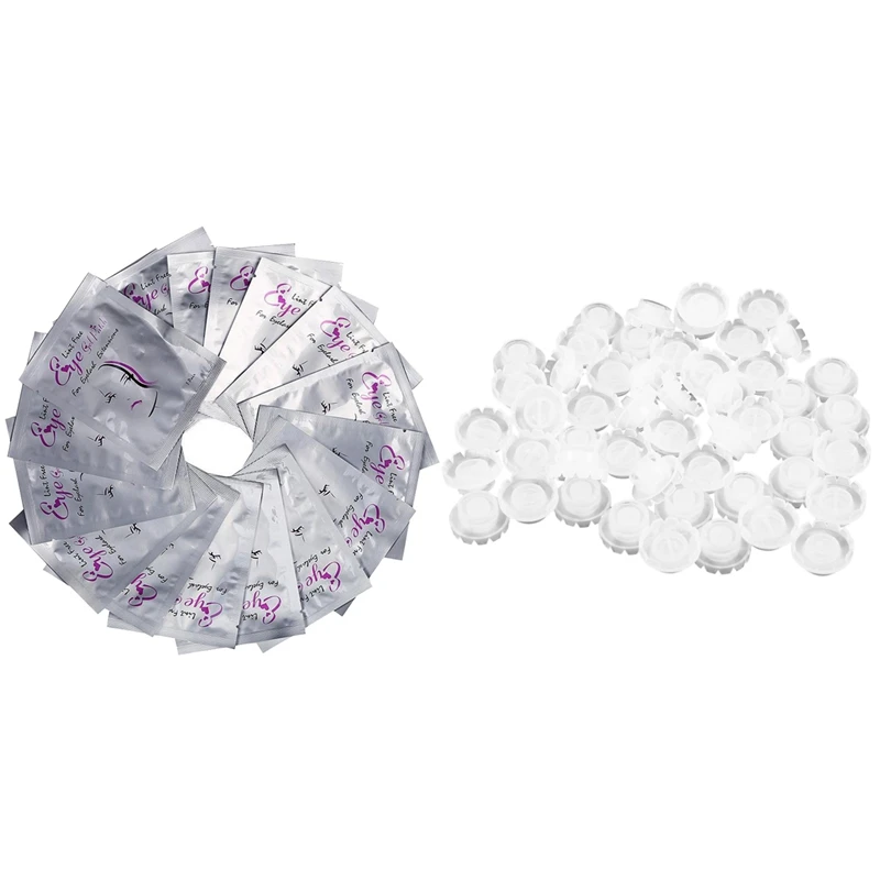 

50 Pcs Eyelash Extension Under Gel Eye Pads & 50 Pcs Eyelash Glue Holder Grafting Eyelashes Cup