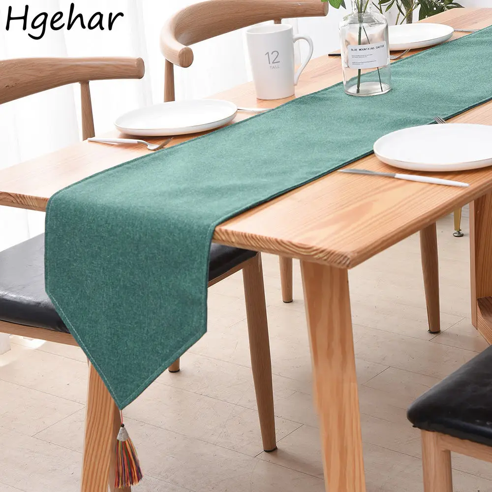 

Plain Decoration Party Dining Table Runner Desk Modern Birthday Banquet Vintage Tassel Resturant Cabinet Dustproof Natural Hotel
