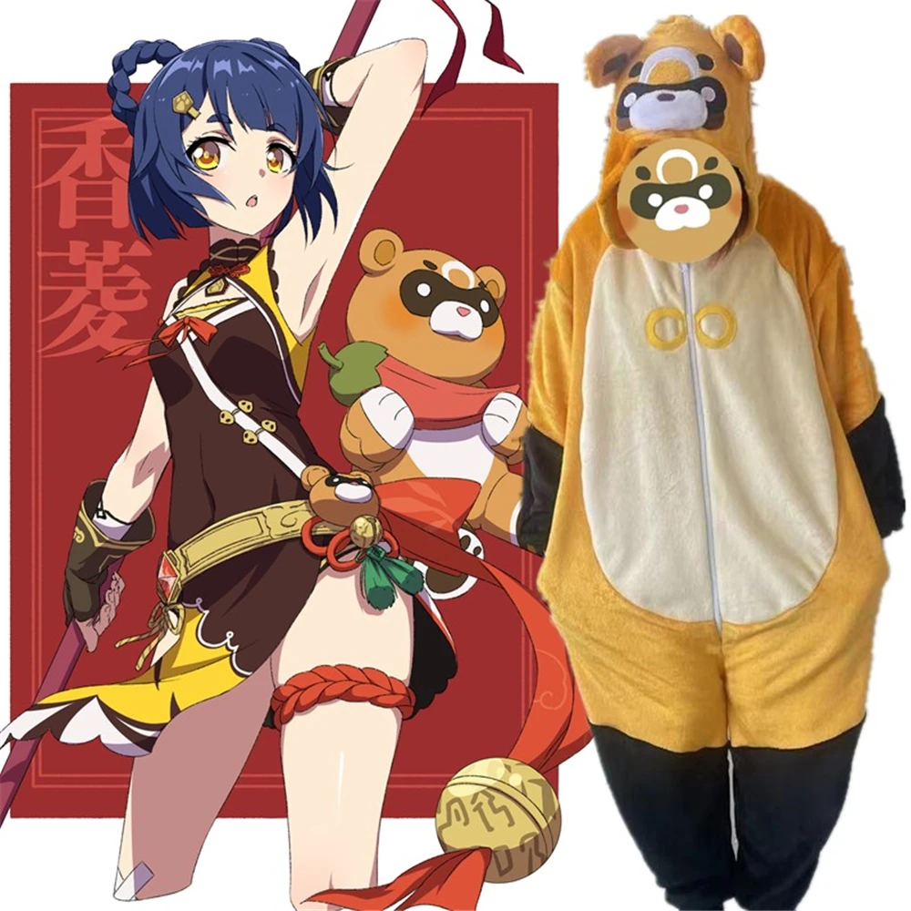 

Genshin Impact Xiangling Guo Ba Pajamas Jumpsuits Winter Flannel Plush Adult cartoon Cosplay Costume Kigurumi