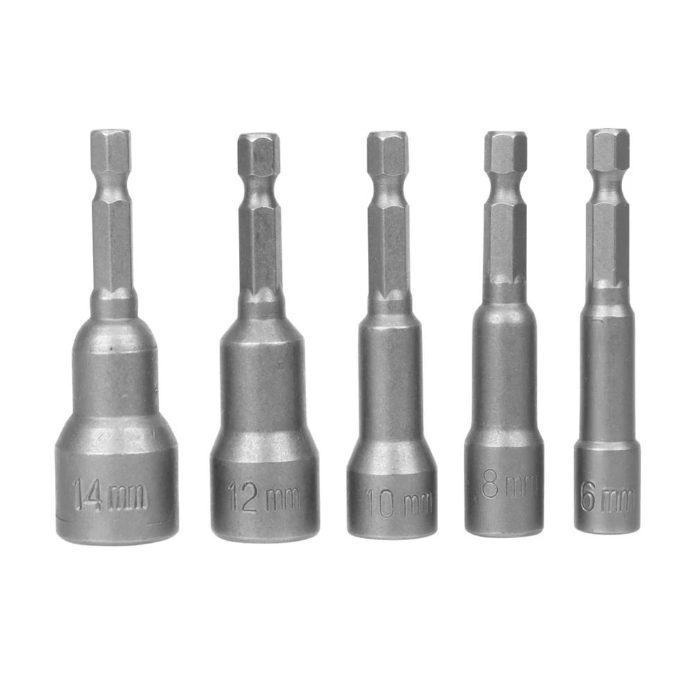 

5 Pcs 65mm Hexagon Nut Driver Drill Bit Adapter 6/8/10/12/14mm Socket Wrench Extension Sleeve 6.35mm Shank Power Tool Parts