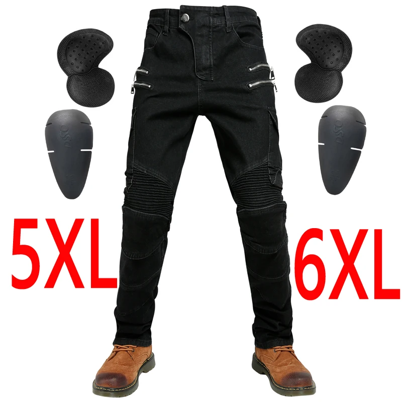 S- 5XL 6XL extra large Motorcycle Jeans Black Men Zipper Protective Gear Blue Motorbike Trousers fat man Motocros