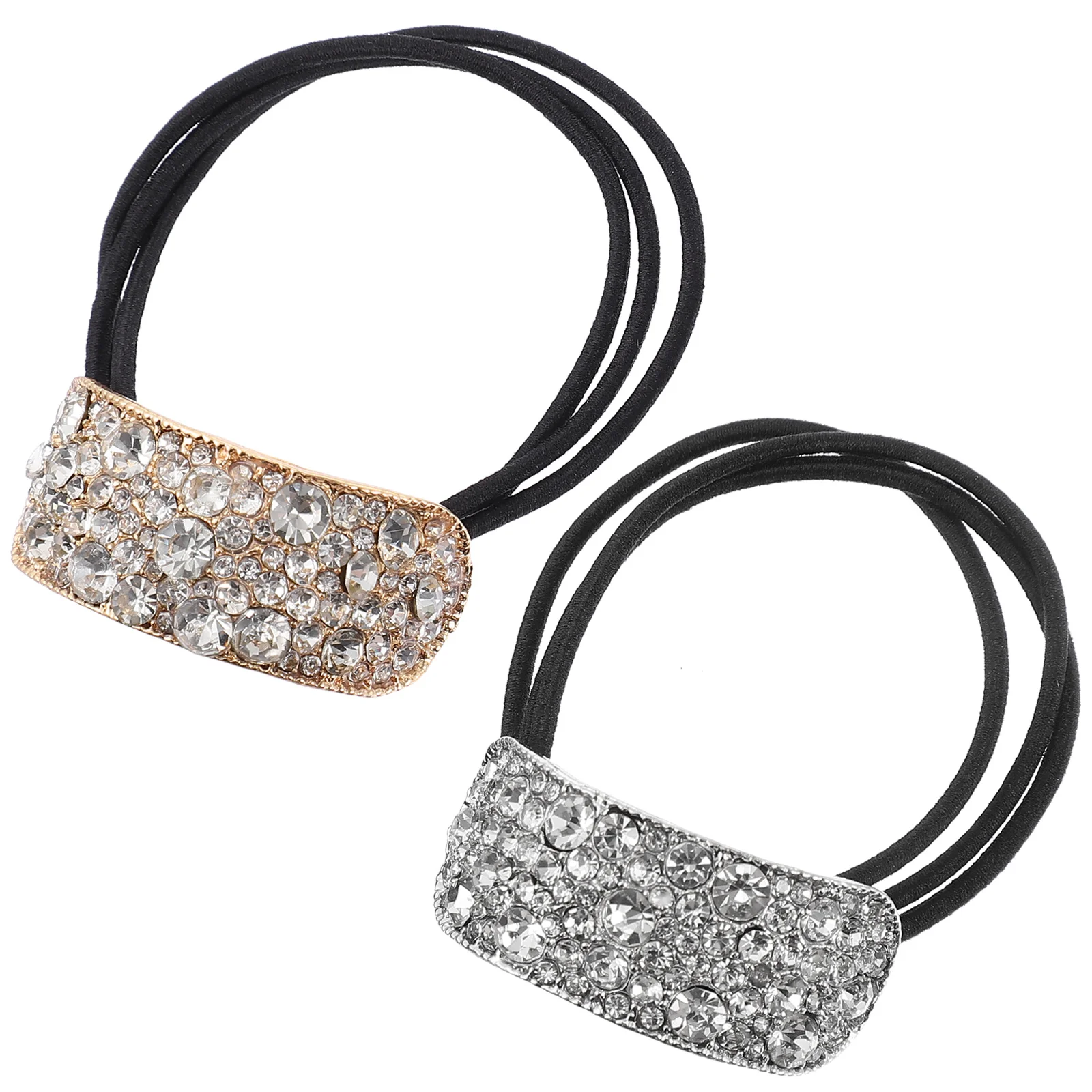 

2 Pcs Tie Ponytail Buckle Rhinestone Holders Womens Headbands Short Hair Cuff Elastic Ties Cuffs Ring