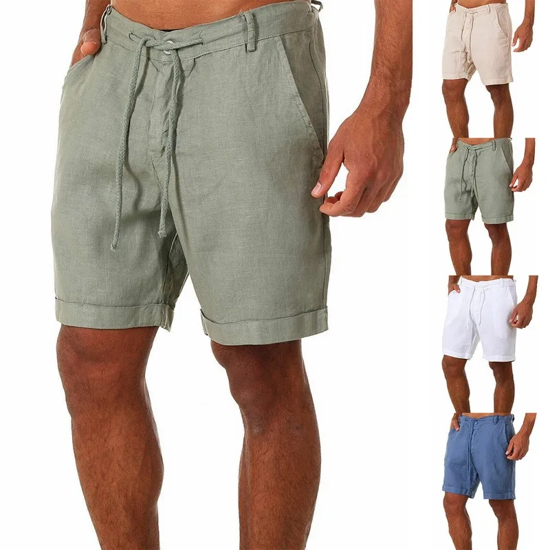 New Men's Casual Fashion Flax High Quality Shorts Linen Solid Color Short trousers Male Summer Beach Breathable Flax Shorts
