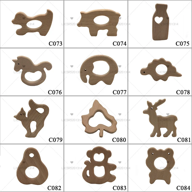 

10pcs DIY Wooden Personalized Pendent Organic Beech Wooden Natural Handmade Baby Wooden Teether For Baby Teething Nursing Toy