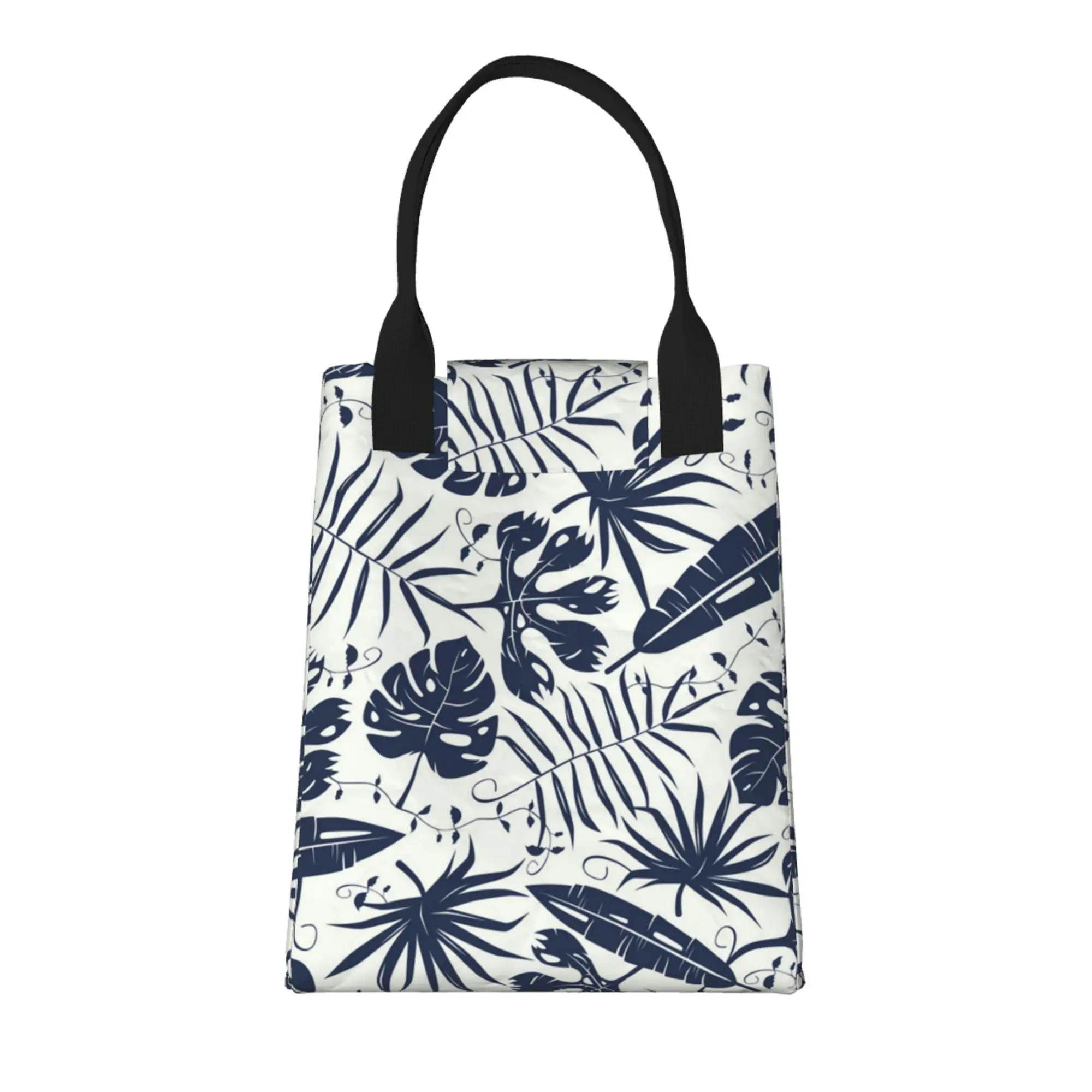 

Tropical Plant Leaves Large Trendy Grocery Tote with Handles, Reusable Shopping Bag Made of Durable Vintage Cotton Fabric