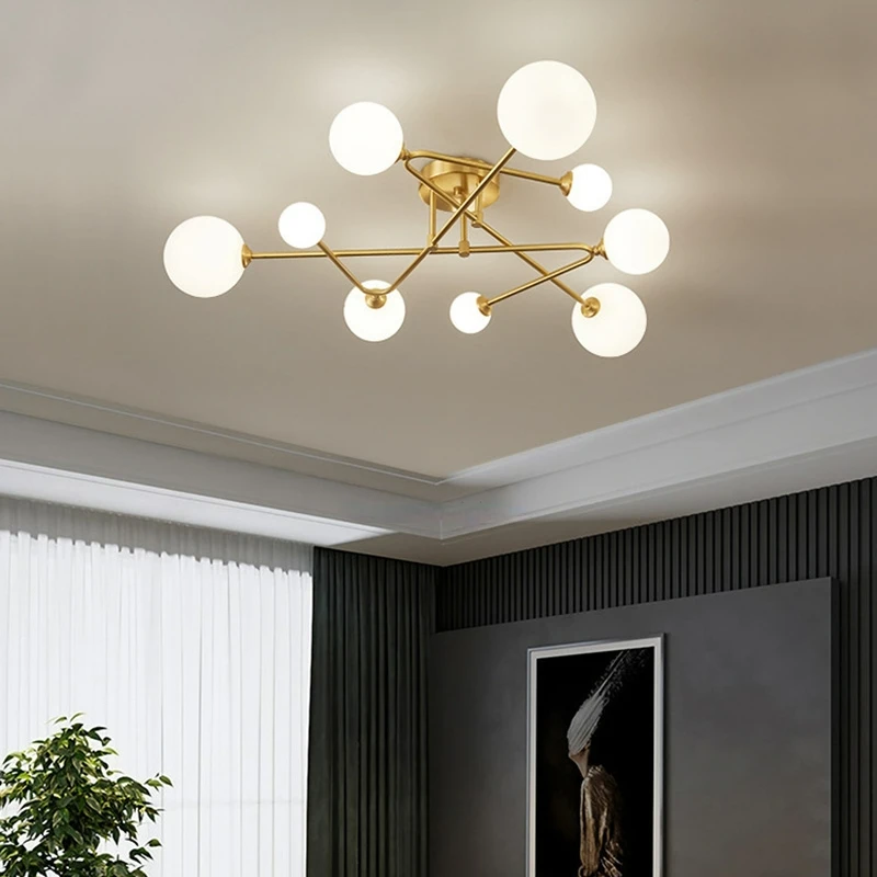 Современная Золотая Потолочная люстра в скандинавском стиле E27 комнатная лампа