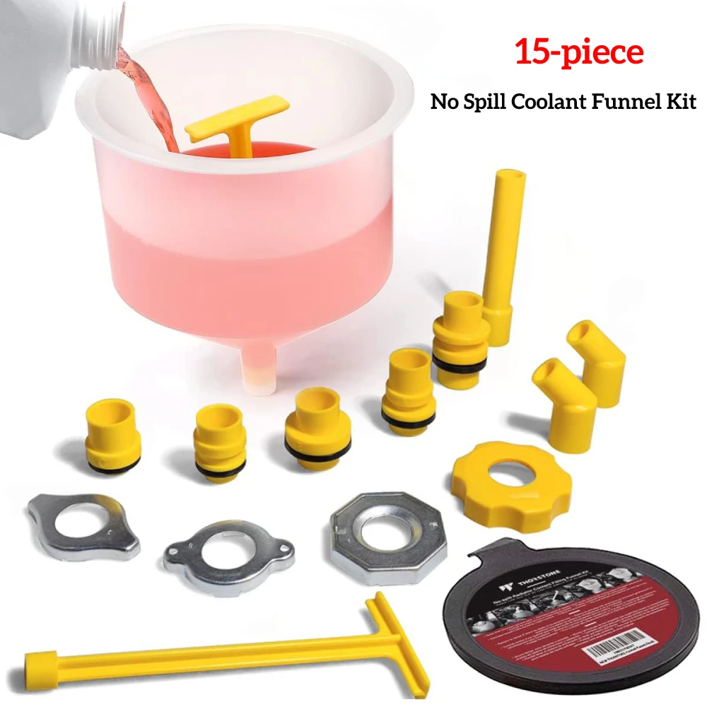 

15pcs No Spill Coolant Funnel Kit Spill Free Radiator Coolant Filling Spill Proof Radiator Antifreeze Funnel Bleeder