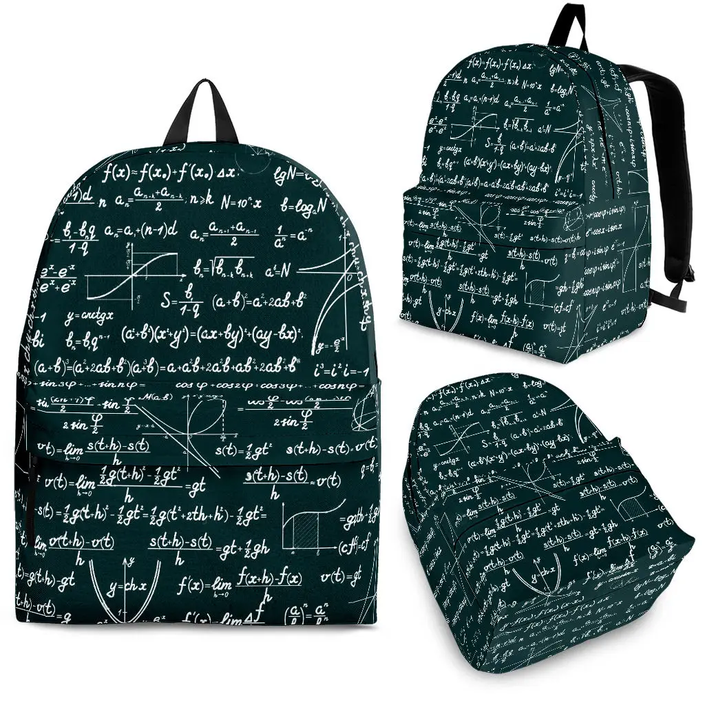 

YIKELUO Dark Green Math Formula Durable Brand Backpack With Zipper Comfortable Adjustable Shoulder Strap Knapsack Student Bag