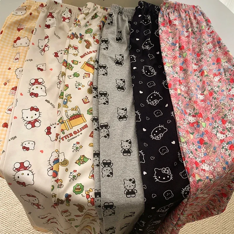 Женские осенние хлопковые брюки с мультяшными широкими штанинами женские пижамы