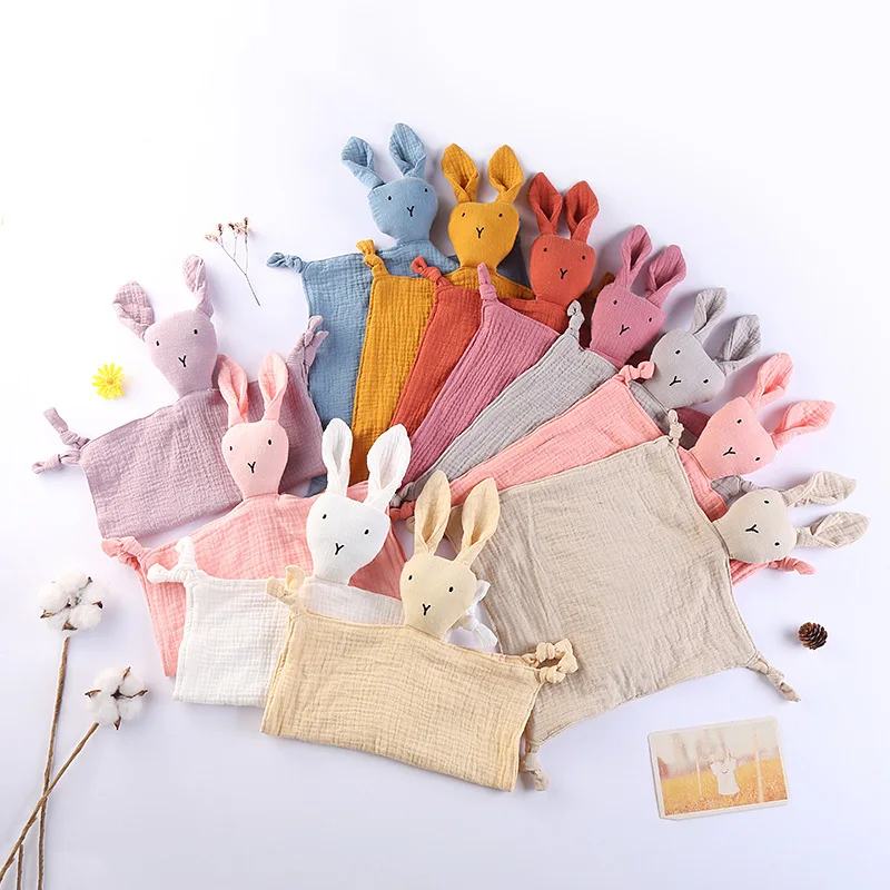 

Fashion Rabbit Head Casual Muslin Fabric Baby Bib Newborn Towel Bibs 30x30cm Solid Color Stuff For Babies Four Seasons Available