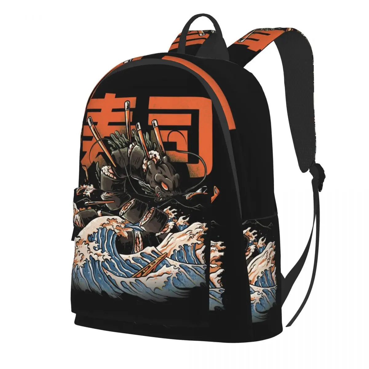 

Рюкзак The Great Wave Off, черный рюкзак для суши-дракона, Рюкзак Kawaii Boy, уличный стиль, большие школьные сумки, высококачественный рюкзак