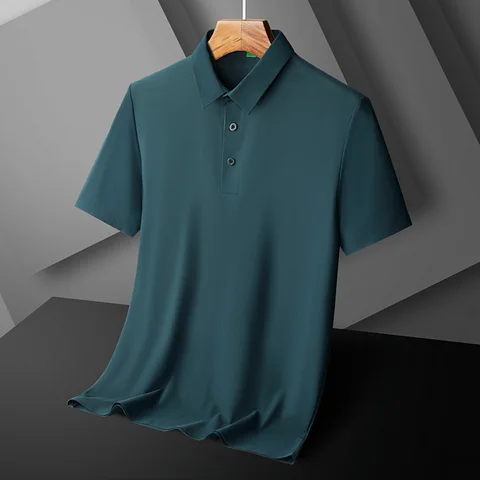 Мужская шелковая рубашка-поло, однотонная дышащая футболка большого размера с короткими рукавами, модель 6XL 7XL в Корейском стиле на лето, 2024