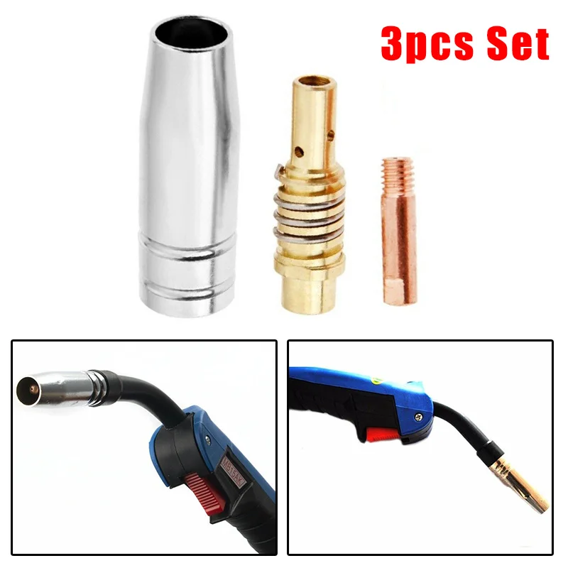 

3Pcs Gas Nozzle Welding Accessories CO2 MIG Torch Tip Holders+Nozzles+15AK 1.0mm Contact Tip Welding Gun Contact Nozzle Kit