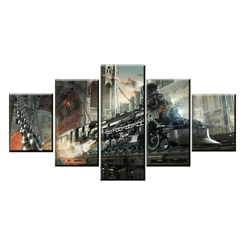 

Научная фантастика стимпанк Ретро поезд 5 панелей холст печать постер настенное искусство домашний декор печатные изображения HD без рамки 5 шт. Декор для комнаты
