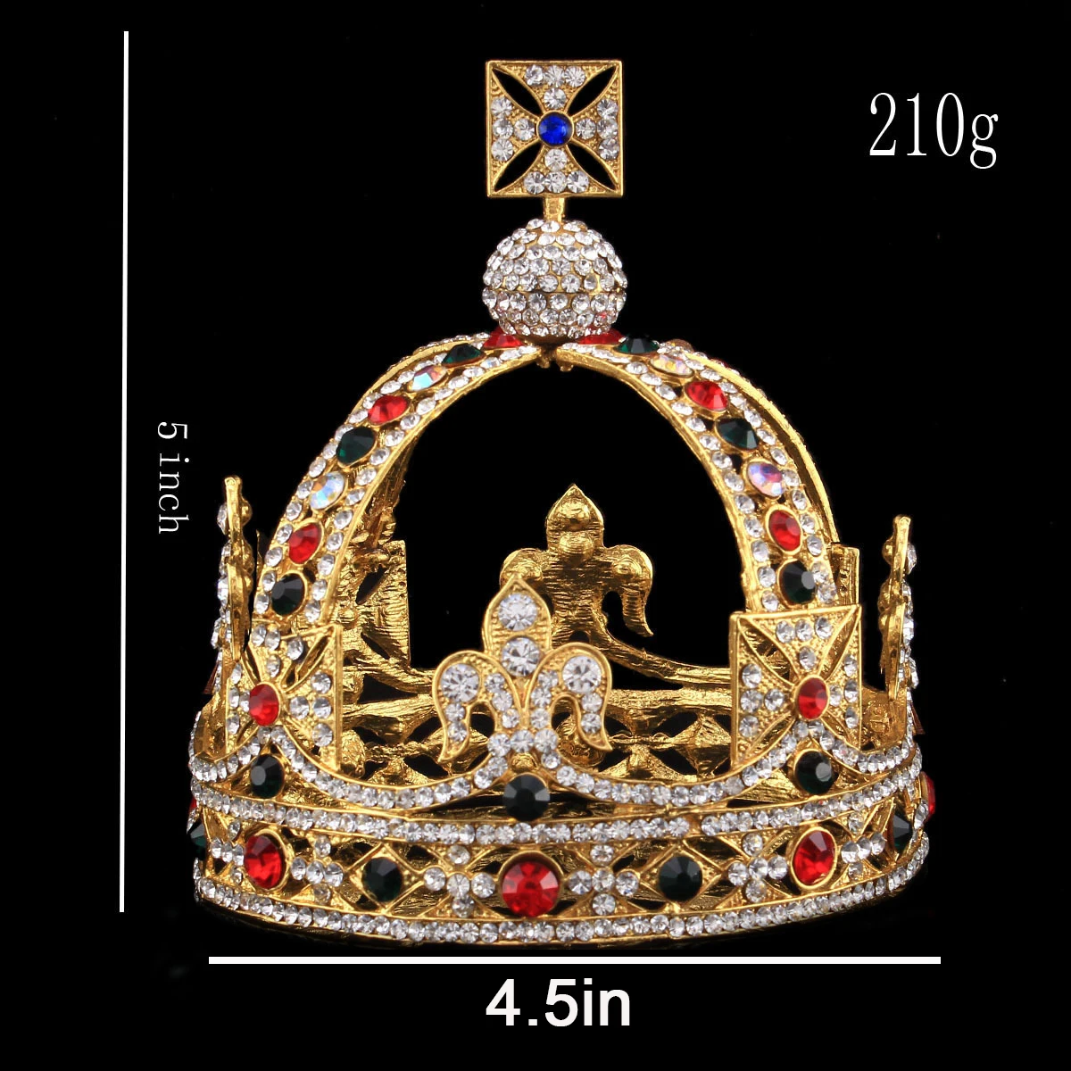 Baroque King Queen Big Round Crown Luxurious Colorful Rhinestone With Pearl Tiara