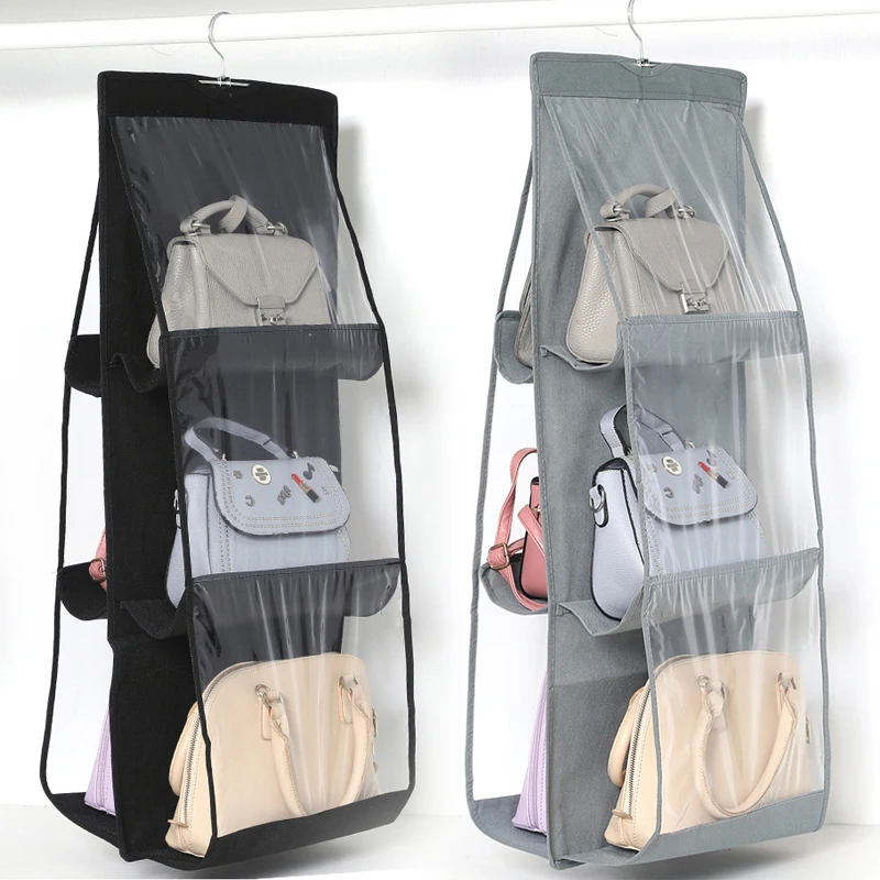 

6 Pocket Foldable Hanging Bag 3 Layers Folding Shelf Bag Purse Handbag Organizer Door Sundry Pocket Hanger Storage Closet Hanger