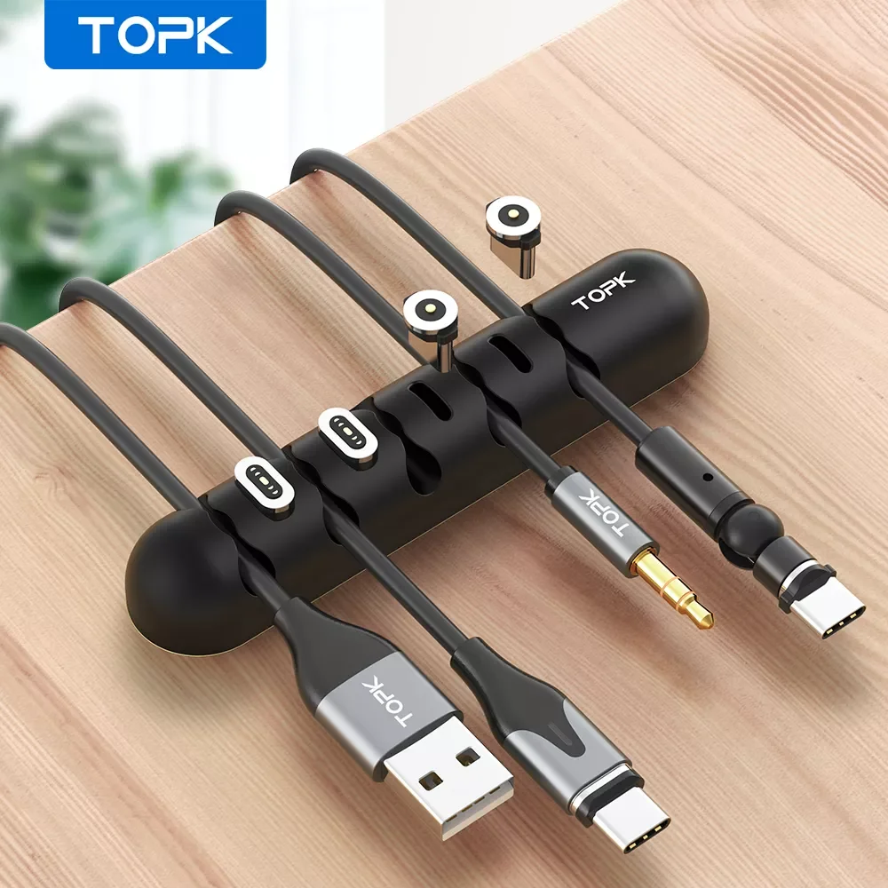 

TOPK L35 Cable Organizer & Magnetic Plug Box Silicone USB Cable Winder Flexible Cable Management Clips for Mouse Earphone Ho