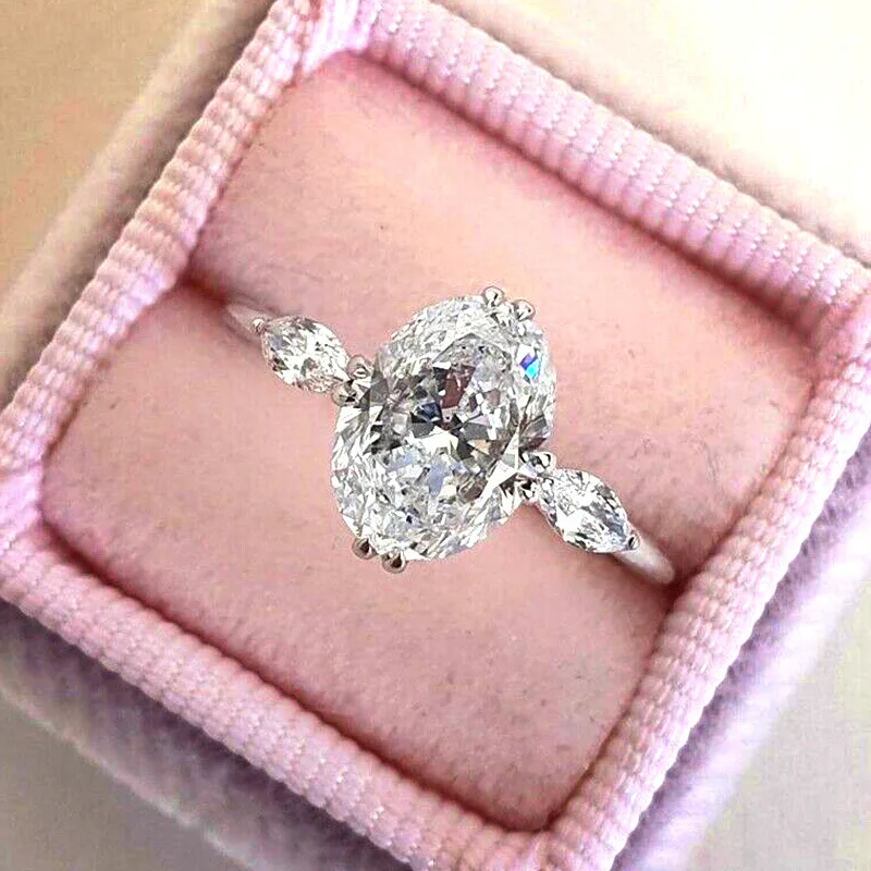 

Luxury 10*14mm Oval Silver Color Women Ring with AAA Princess Cut Cubic Zirconia Wedding Anniversary Present Hot Jewelry